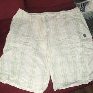 Men's White and Green Cargo Shorts